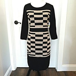 Nine West Women Size M Sweater Dress Black and Tan